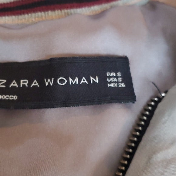 Zara Woman Grey Pink Light Weight Flowey Crinkly Bomber Jacket Size S