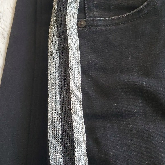 Joe's Jeans Black The Charlie High Rise Skinny Ankle Jeans Silver Stripe Size 25