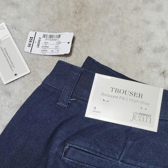 NWT Christopher & Banks Dark Blue Trouser Relaxed Fit High Rise Jeans Size 4S