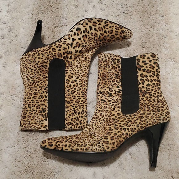 Very Volatile Faux Fur Leather Cheetah Print Pull On Pointed Toe Calf Boots 6.5