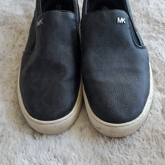 Michael Kors Black Slip-On Silver Mini Mk Logo Coated Canvas Size 8