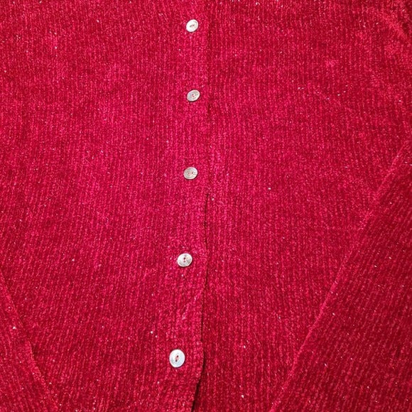 Vintage Talbots Red & Metallic Thread Cardigan Size L
