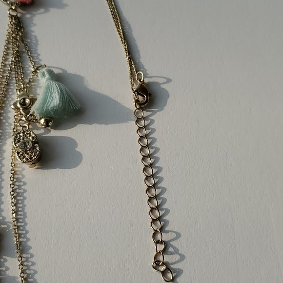 Boutique Gold Tone Adjustable Lomger Necklace w Center Dangle Charm Set