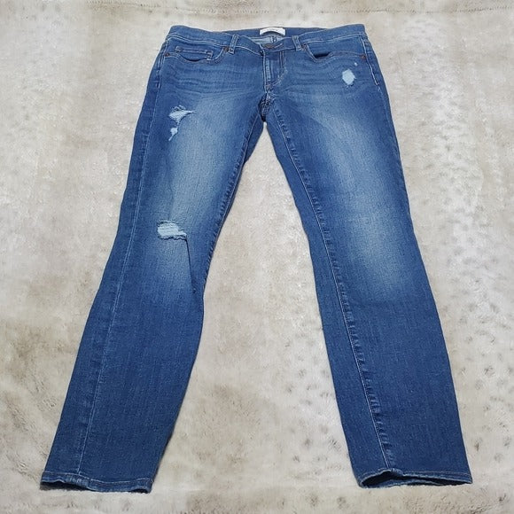 Ann Taylor LOFT Distressed Mid Rise Modern Skinny Blue Jeans Size 2