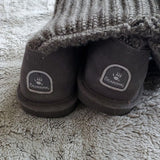 BearPaw Grey Knit Flat Bottom Tall Slipper Sweater Comfirtable Boots Size 7