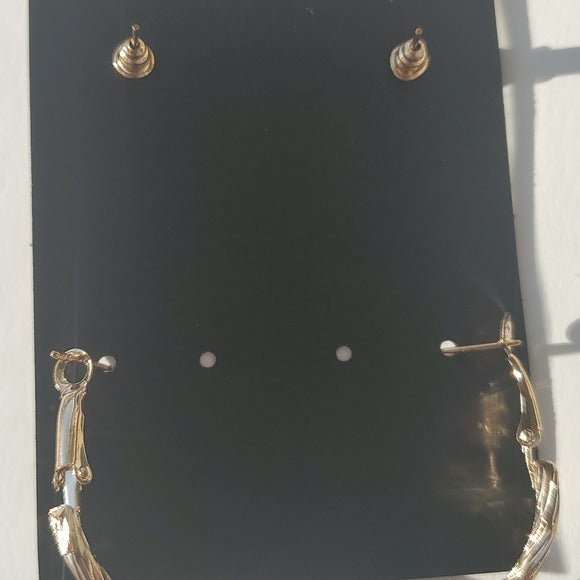 Boutique Two Pair Faux Stone Studs and Gold Tone Larger Hoop Earrings