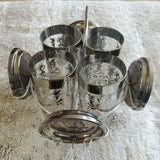 KIMIKO Bar Glasses Coasters Set Pewter Silver Roman Gladiator Crest Hi Ball Vtg