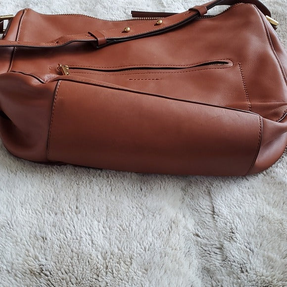 Cole Haan Larger Brown Leather Rectangle Crossbody Satchel Bag With Tassels