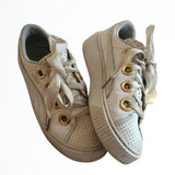PUMA Platform Kiss White Leather Gold Fashion Sneakers w Ribbon Ties Size 7