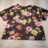 NWT Blu Heaven Black Floral Short Puff Sleeve Tee Shirt Size S