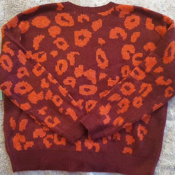 Abound Red and Dark Red Leopard Print Crew Neck Slouchy Sweater Size M NWT