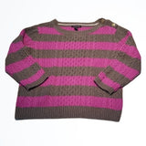 Tommy Hilfiger Pink Grey 3/4 Sleeve Striped Cropped Sweater Size M