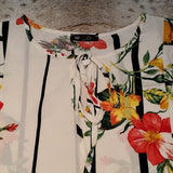 NWT Vision USA White Floral Stripe Keyhole Tunic Top