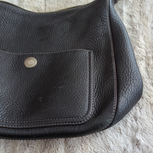 Vintage Coach Black Pebbled Leather Shoulder Bag Satchel Tote Top Zipper Purse