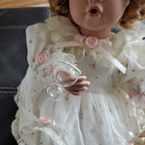Vintage Bubble Blowing Porcelain Doll Girl With Wand & Bubbles 15 Inch Boxed