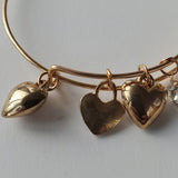 Boutique Gold Tone Charm Bracelet Hearts Faux Diamond