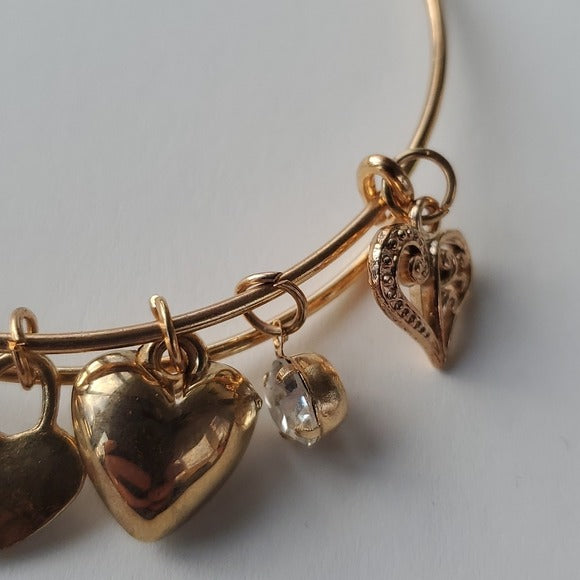 Boutique Gold Tone Charm Bracelet Hearts Faux Diamond