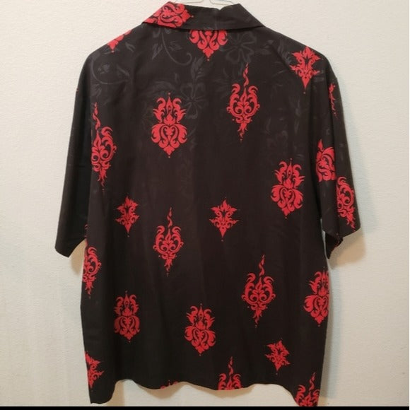 Vintage Street Culture Black Red Asian Influence Short Sleeved Button Up Size XL