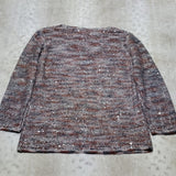 NWT Derby Sequin Accent Grey Brown Silver Clasp Front 3/4 Sleeve Cardigan Size S