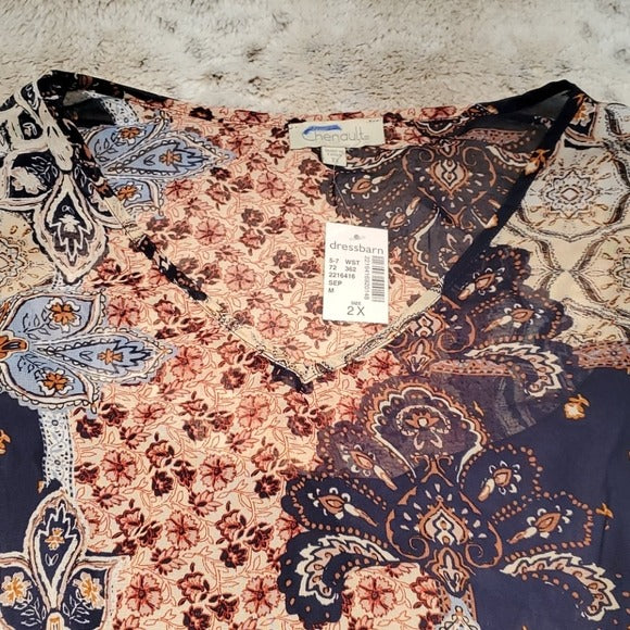 NWT Chenault Paisley Bell Sleeved Blouse w Tank Size 2XL