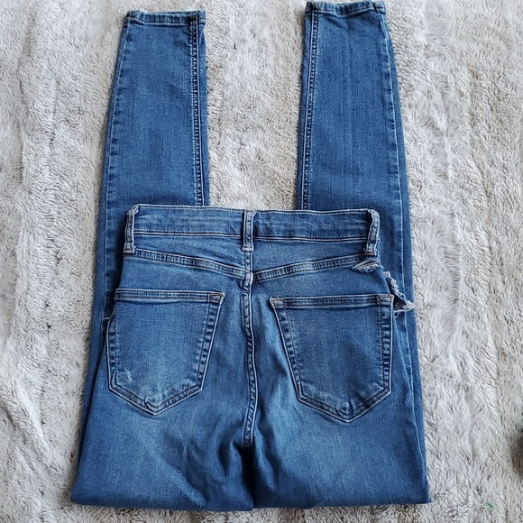 TopShop Distressed Moto Jamie Fit Higher Mid Rise Skinny Blue Jeans Size 26