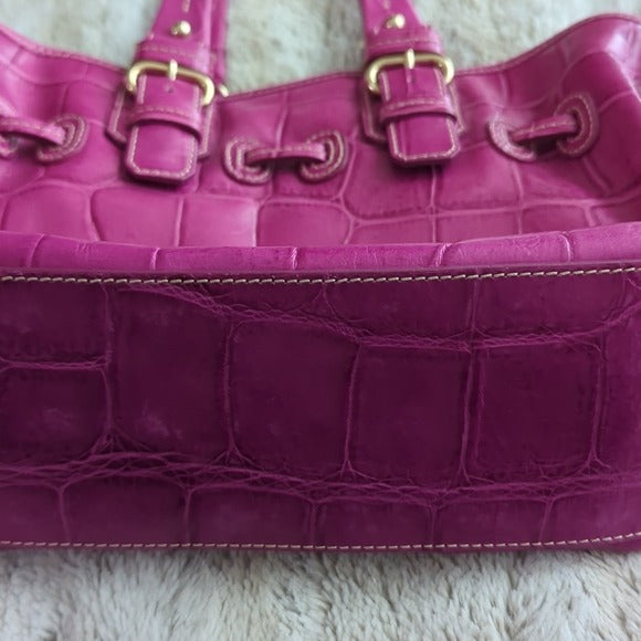 Dooney & Bourke Pink Leather Croco Embossed Leather Satchel Purse Shoulder Bag