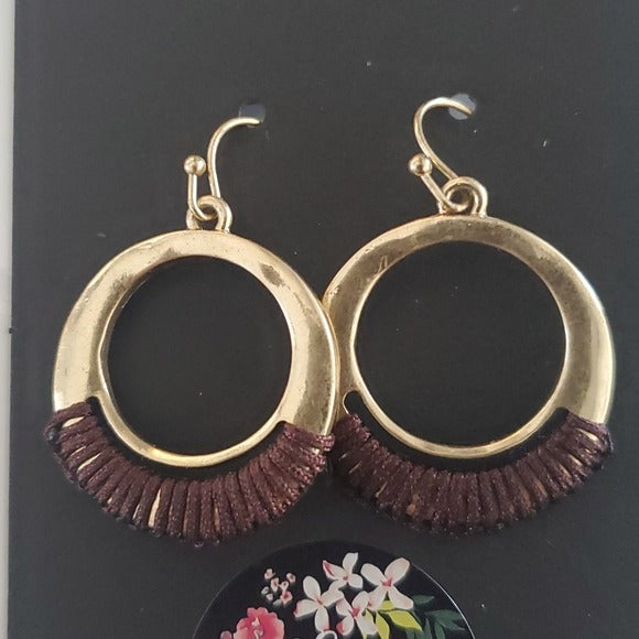 Boutique Vintage Brown and Gold Tone Circle Dangle Earrings