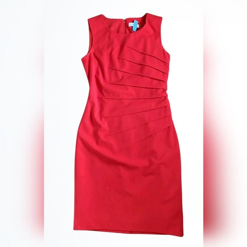 Calvin Klein Very Red Sleeveless Sheath Dress w Tummy Cinching Ruching Size 8
