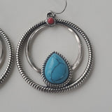Vintage Boutique Silver Tone and Faux Turquoise Stone Circle Drop Earrings