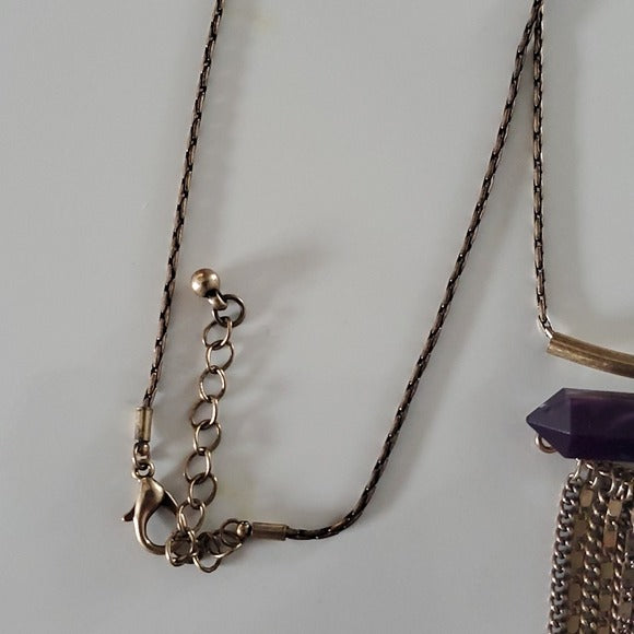 Boutique Purple Faux Stone Accent Gone Tone Multi Length Necklace