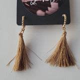 Boutique Two Pair Gold Tone Coin Studs and Gold and Tan Tassel Earrings