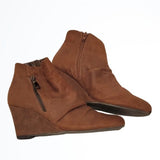 Unity by Carlos Santana Light Brown Zip Up Ankle Booties Wedges Size 7M