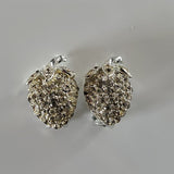Boutique Vintage Silver Tone w Accent Strawberry Design Clip On Earrings