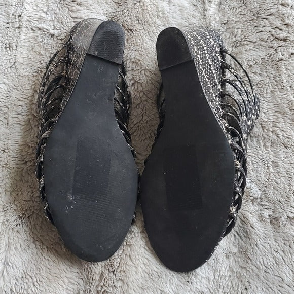 Calvin Klein Phillipa Black and White Lattice Design Wedge Sandals Size 10M