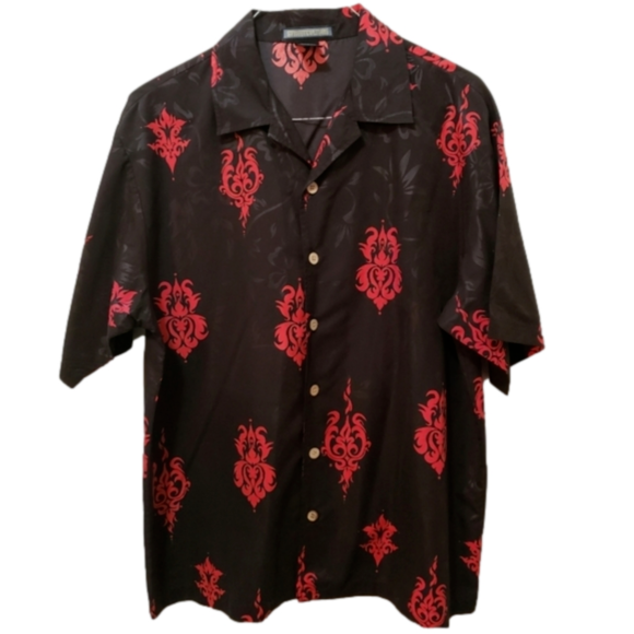 Vintage Street Culture Black Red Asian Influence Short Sleeved Button Up Size XL