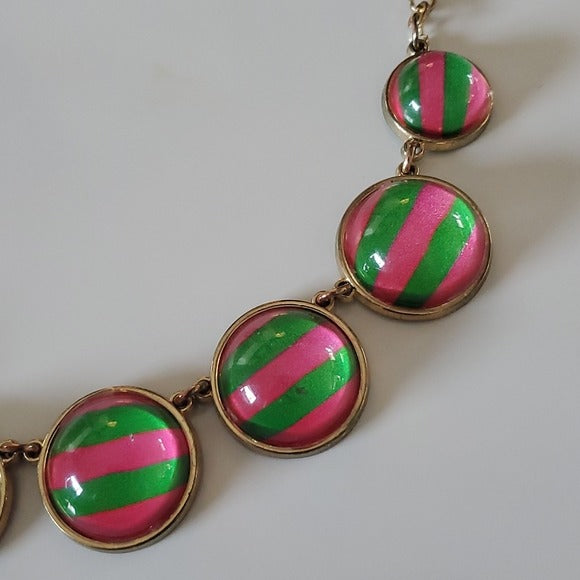 Candies Green and Pink Embellished Gold Tone Fashion Necklace
