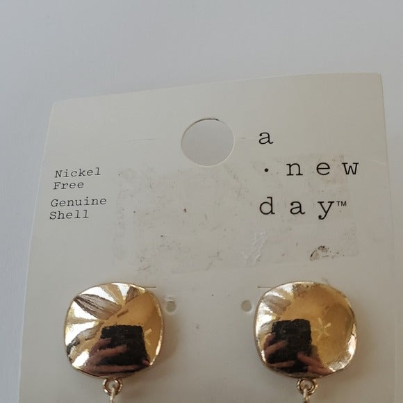 A New Day Long Dangling Genuine Shell and Nickel Free Earrings NWT