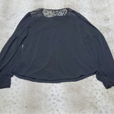 NWT Adrianna Papell Black Blouse Swiss Dot Ruffle and Flowey Sleeve Detail Size S