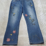 Level 99 Floral Embroidered High Rise Button Fly Straight Leg Jeans Size 31