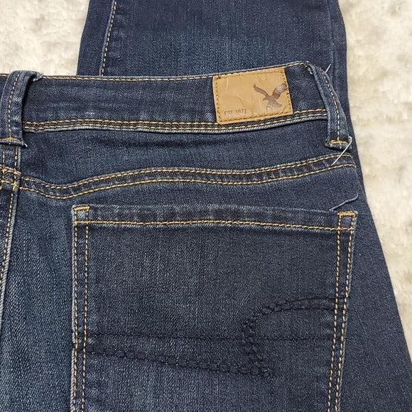 American Eagle Darker Wash Mid Rise Super Skinny Blue Jeans Size 2 Long