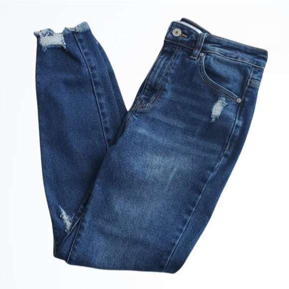 KanCan Distressed High Rise Raw Hem Skinny Blue Jeans Size 27