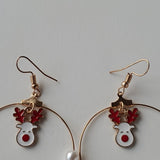 Vintage Boutique Gold Tone and Faux Pearl Roudolph Reindeer Christmas Hoops