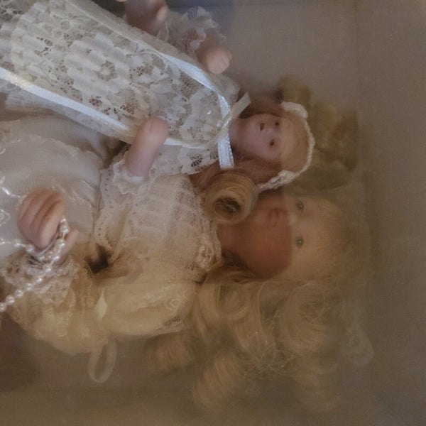 NIB Dillard's Trimmings Blonde Porcelain Doll Tree Topper with Baby Doll Vintage