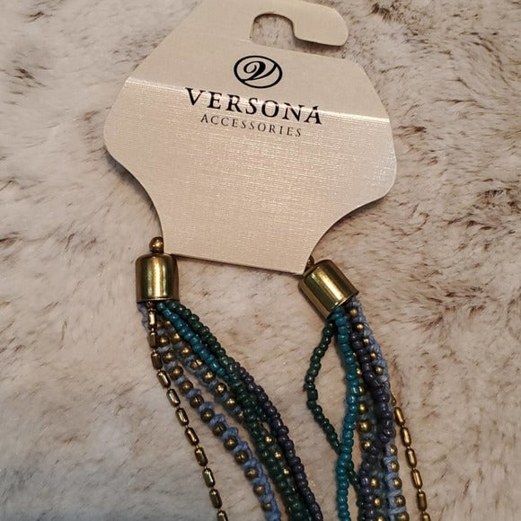 Verona Long Multi Threaded Blue Shade Necklace