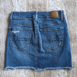 American Eagle Distressed Super Stretch  Denim Blue Jean Mini Skirt Size 2