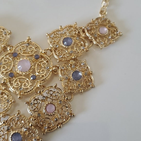 Boutique Gold Tone and Faux Stone Detailed Fashion Necklace