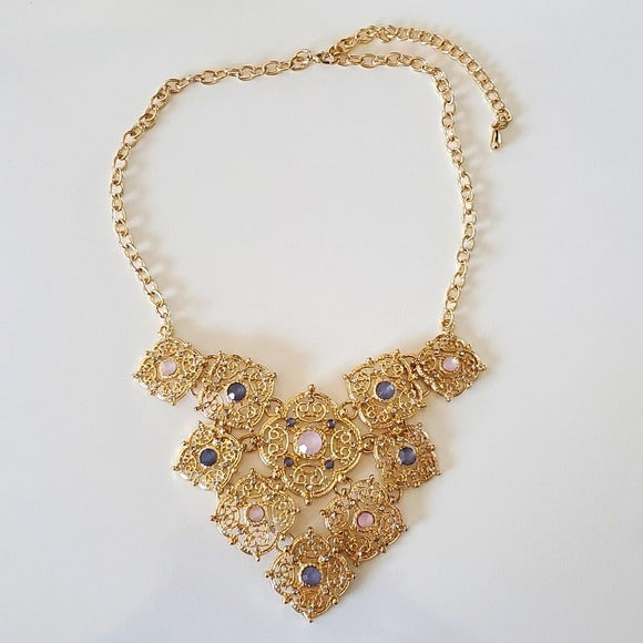 Boutique Gold Tone and Faux Stone Detailed Fashion Necklace