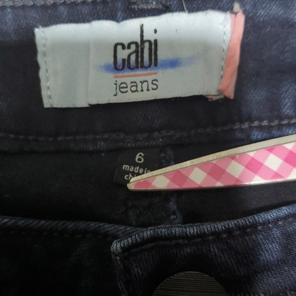 CAbi Dark Wash Mid Rise Distressed Skinny Jeans Style 3193 Size 6