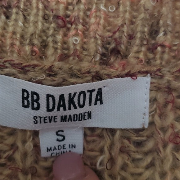 BB Dakota Red Beige Draped Open Front Slouchy Knit Cardigan Size S