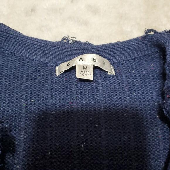 Cabi Blue Relaxed Frayed Edges Clasp Front Cardigan w Pockets Size Medium M